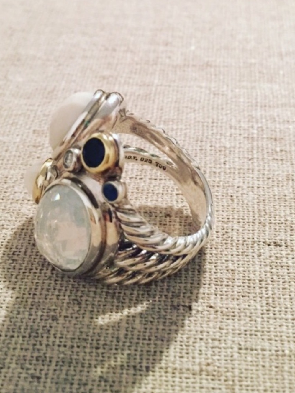 David Yurman | Ring | Sterling Silver Multi-Stone Oval Mosaic Ring with Diamonds - Picture 9 of 14